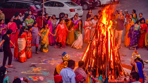 Bhogi is celebrated with the traditional bonfire across the telugu states Bhogi is celebrated with the traditional bonfire across the telugu states