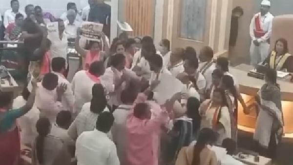 Chaos in GHMC budget meetings BRS corporators suspended arrested
