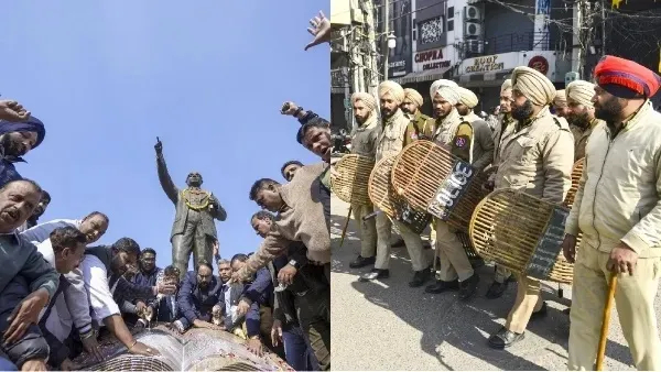 Ambedkar statue vandalised in Amritsar BJP congress slam Kejriwals fake dalit love