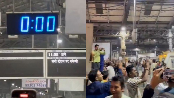 Happy New Year 2025 All trains honking together at 12 midnight at Mumbai CSMT