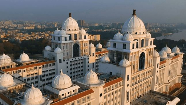 Flakes fall from Telangana Secretariat building