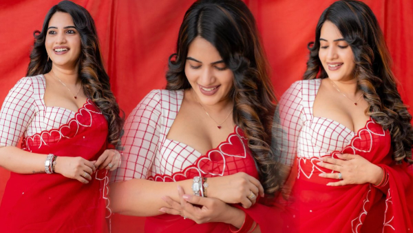 sravanthi chokarapu red color saree photoshoot goes viral