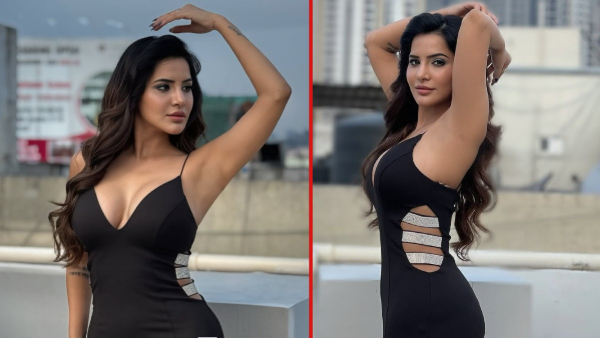 Ashu reddy hot in black color dress