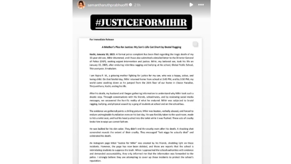 Samantha shocking post on social media