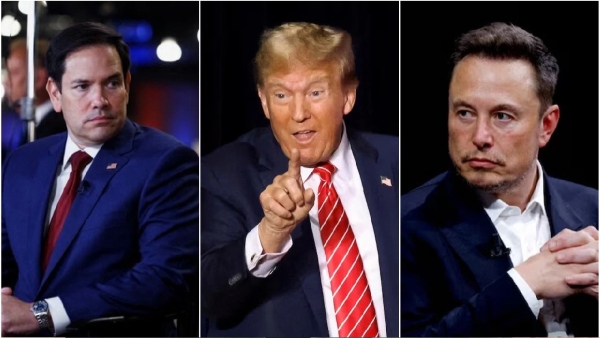 another face-off Infront of Donald trump between elon musk and marco rubio