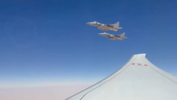 F15 fighter jets of Royal Saudi Air Force escorted PM Modi Air India One F15 fighter jets of Royal Saudi Air Force escorted PM Modi Air India One