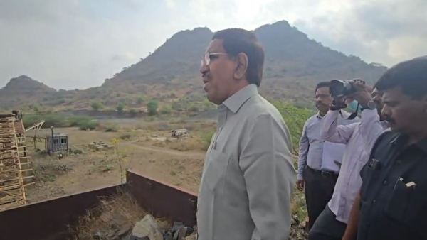 Minister P Narayana inspects the work progress on Amaravati