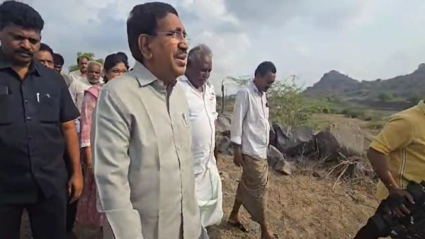 Minister P Narayana inspects the work progress on Amaravati