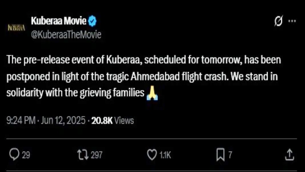 Kubera Pre-Release Event Postponed in Respect for Ahmedabad Plane Crash Victims