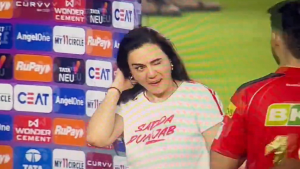 Preity Zinta s wink gesture to Punjab Kings player Nehal Wadhera after Qualifier 2