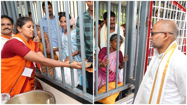 TTD AEO inspected queue lines near Shila Toranam in Tirumala TTD AEO inspected queue lines near Shila Toranam in Tirumala