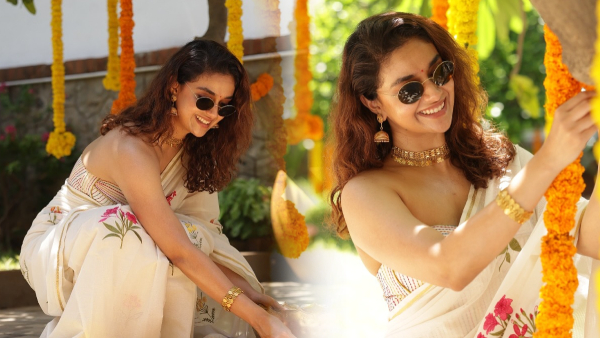 Keerthy Suresh Mesmerizes Fans in Traditional Kasavu Saree for Onam