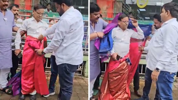 Saree Retribution BJP Cadres Force 73-YO Congress Leader into Sari Over Modi Morph Video