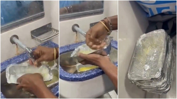 Amrit Bharat Train Staff Found Reusing Food Containers