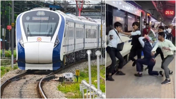 IRCTC staff on the Vande Bharat Express at Railway Station