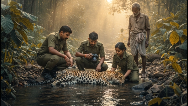 Leopard Found Dead in Stream in Chhindwara Forest Heart Attack Suspected