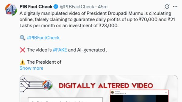 Fake Investment Video Using President Murmu s Image Promises Rs 70 000 Daily and Rs 21 Lakh Monthly Fake Investment Video Using President Murmu s Image Promises Rs 70 000 Daily and Rs 21 Lakh Monthly