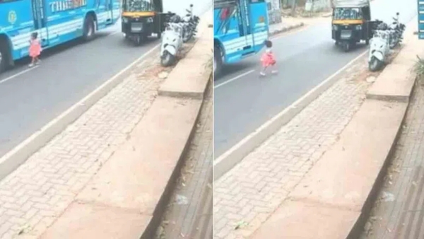 kozhikode Shocker incident Young Child Narrowly Escapes Death in Bus Accident Video Goes Viral kozhikode Shocker incident Young Child Narrowly Escapes Death in Bus Accident Video Goes Viral