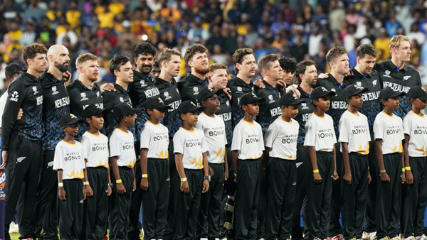 New Zealand player Sodhi appears visibly emotional while the national anthem is being played before the start of the match New Zealand player Sodhi appears visibly emotional while the national anthem is being played before the start of the match
