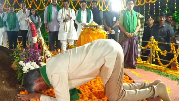 Amaravati is Unstoppable CM Chandrababu Prostrates at Foundation Site After Parliament Passes Capital Bill