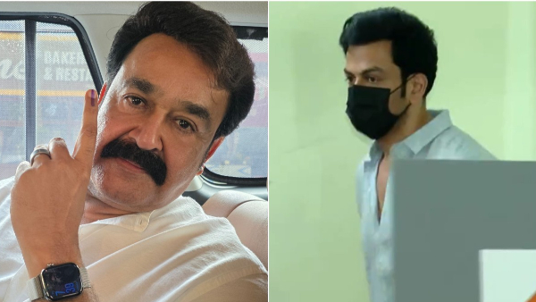 కేరళ అసెంబ్లీ ఎన్నికల సందర్భంగా మలయాళ నటులు మోహన్ లాల్ మరియు పృథ్వీరాజ్ సుకుమారన్ ఓటు వేశారు