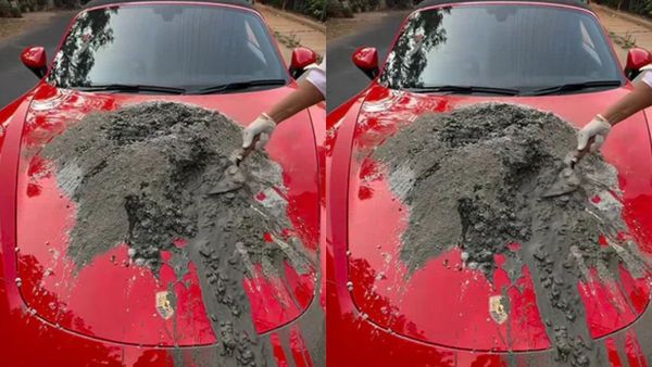 viral-video-about-bengaluru-business-man-uses-his-porsche-car-to-mix-cement-for-fixing-pot-holes viral-video-about-bengaluru-business-man-uses-his-porsche-car-to-mix-cement-for-fixing-pot-holes