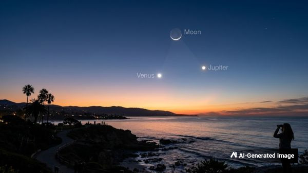 Rare Celestial View Crescent Moon Venus And Jupiter To Form A Bright Triangle In The Night Sky Tonight Rare Celestial View Crescent Moon Venus And Jupiter To Form A Bright Triangle In The Night Sky Tonight