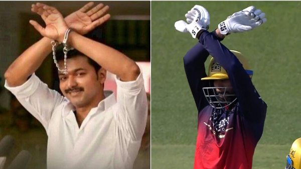 Venkatesh Iyer recreates Tamil Nadu CM Vijay Mark celebration After Half Century in RCB vs PBKS Venkatesh Iyer recreates Tamil Nadu CM Vijay Mark celebration After Half Century in RCB vs PBKS