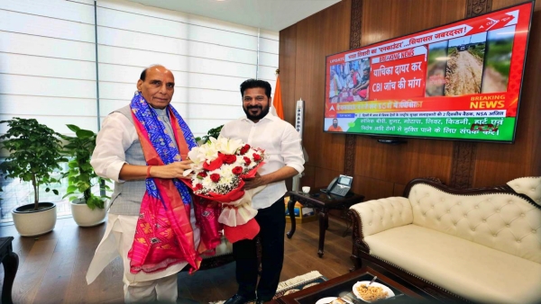 CMRevanth Reddy Meets Defence Minister Rajnath Singh in Delhi Key Political Meet CM Revanth Reddy