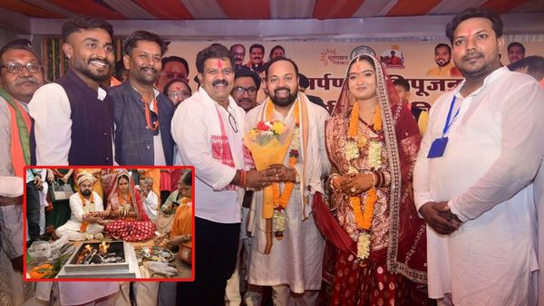 Chhattisgarh BJP MLA Deepesh Sahu Marries At Mass Wedding Event Deputy CM Drives Bullock Cart