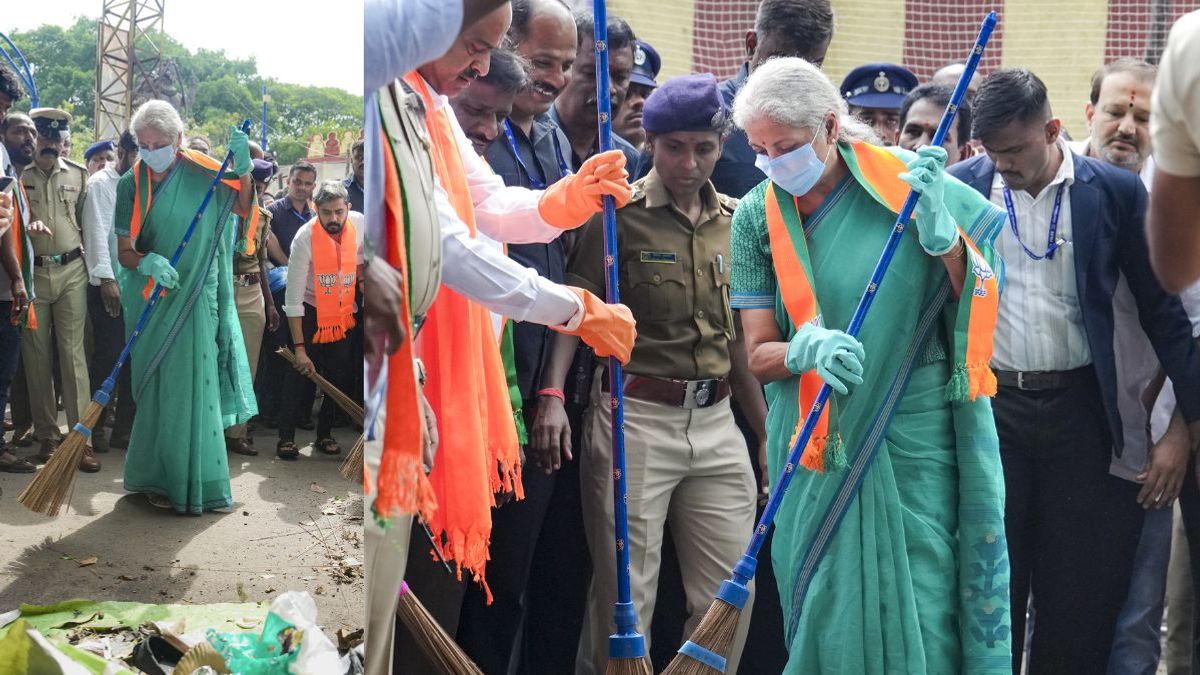 చీపురు పట్టిన నిర్మలమ్మ! బెంగళూరు వీధుల్లో రోడ్లు ఊడ్చి