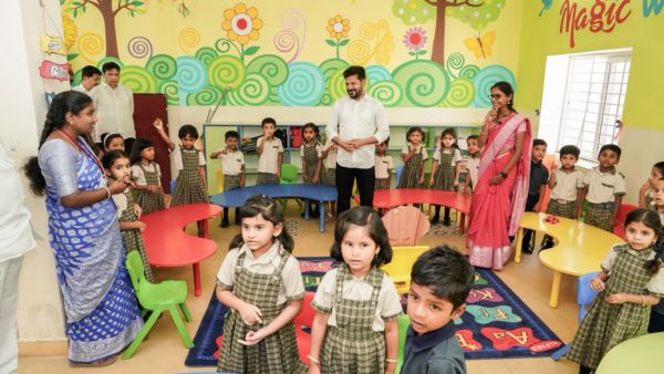 CM Revanth Reddy Launches First Telangana Public School in Arutla and Slams Opposition Over Fake Allegations CM Revanth Reddy Launches First Telangana Public School in Arutla and Slams Opposition Over Fake Allegations