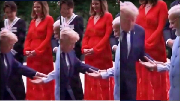 Trump Struggles to Get on Stage PM Modi Extends Helping Hand at G7 Summit Video Viral Trump Modi