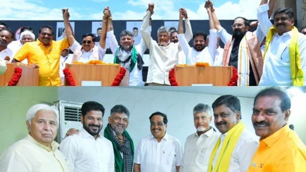 Historic Day for Tungabhadra Dam CM Chandrababu Revanth Reddy and DK Shivakumar Open 33 New Spillway Gates
