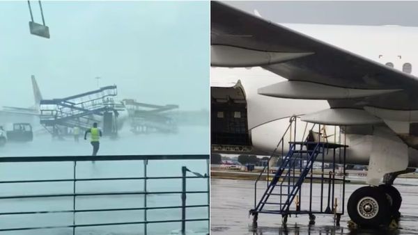 Viral Video Captures Indigo Equipment Colliding With Air India Plane During High Winds In Delhi Viral Video Captures Indigo Equipment Colliding With Air India Plane During High Winds In Delhi