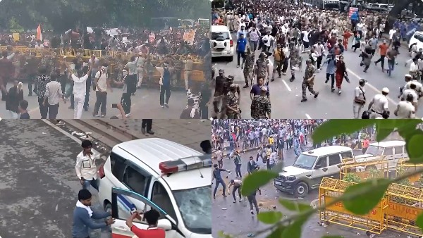Delhi Police Release CCTV Footage Showing Stone Pelting Barricade Breach During Students Parliament March