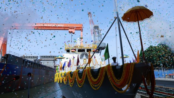Indian Navy Launches Seventh ASW-SWC Warship Machilipatnam to Boost Coastal Defence at Cochin Shipyard Indian Navy Launches Seventh ASW-SWC Warship Machilipatnam to Boost Coastal Defence at Cochin Shipyard
