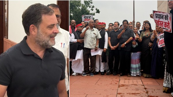 Rahul Gandhi and Opposition MPs Wear Black in Parliament Protest Against Govt Response to Students Rahul Gandhi and Opposition MPs Wear Black in Parliament Protest Against Govt Response to Students