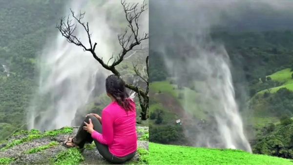 ReverseWaterfall spectacular sight Naneghat hills Maharashtra How do you reach tourist destination