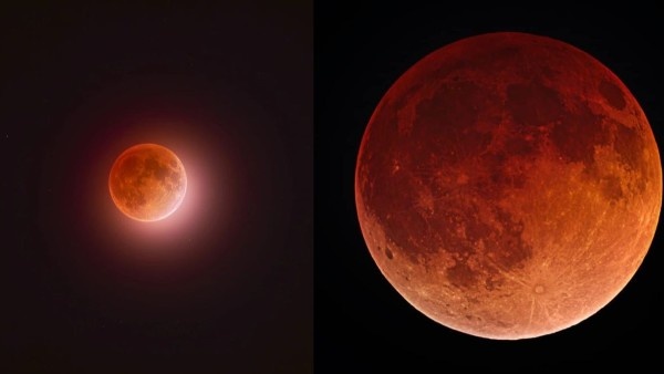 96 Percent Lunar Eclipse today Atmosphere Filters Sunset Colors onto the Eclipse Penumbral Red Shadow Recedes