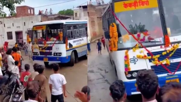 First Bus Reaches Rajasthan Village Decades After Independence Villagers Celebrate With Drums And Aart