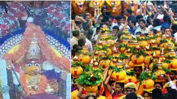 Devotees Line Up at Secunderabad Ujjayini Mahakali Temple as Grand Kickstarts to Bonalu Early hours Devotees Line Up at Secunderabad Ujjayini Mahakali Temple as Grand Kickstarts to Bonalu Early hours