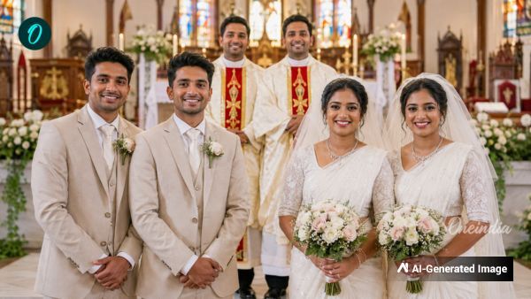 Twin Brothers Wed Twin Sisters in Unique Kerala Marriage Ceremony Led by Twin Priests and Altar Boys Twin Brothers Wed Twin Sisters in Unique Kerala Marriage Ceremony Led by Twin Priests and Altar Boys