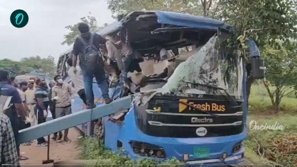 Kodada Bus Accident Private Travel Bus Rams Container Truck near Kodada 6 Dead and Many Injured