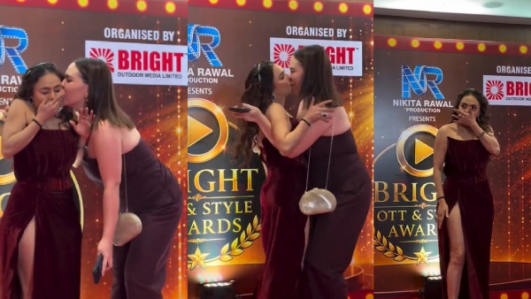 Fan Kisses Nikita Rawal on Red Carpet Lady forcefully kissed her on the lips Video Goes Viral Online