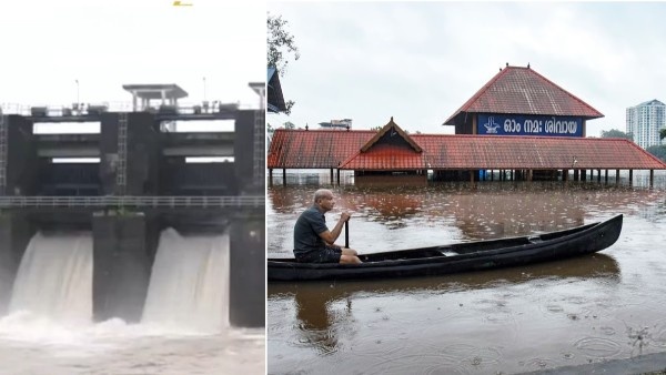 Periyar Swells as Bhoothathankettu Shutters Raised Kerala Rivers Overflow Aluva Shiva Temple submerged