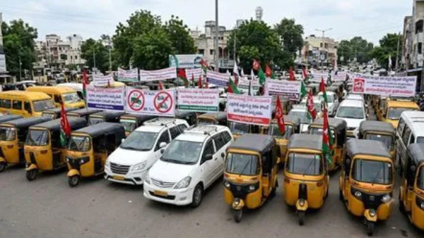 Telangana transport strike autos cabs school vans go on indefinite strike from midnight of today Telangana transport strike autos cabs school vans go on indefinite strike from midnight of today