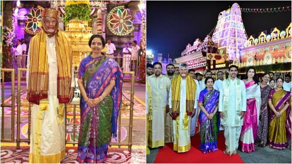Chandrababu and his wife offer silk robes to the Lordbalaji Salakatla Brahmotsavams begin Tirumala Chandrababu and his wife offer silk robes to the Lordbalaji Salakatla Brahmotsavams begin Tirumala