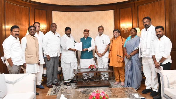 Congress Ministers Meet Governor - Accuse BRS of Following Nazi Values and insulting dalits Congress Ministers Meet Governor - Accuse BRS of Following Nazi Values and insulting dalits