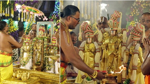 Divine Grandeur at Tirumala Mandapam Snapana Tirumanjanam Honors Utsava Deities Sri Malayappa Swamy